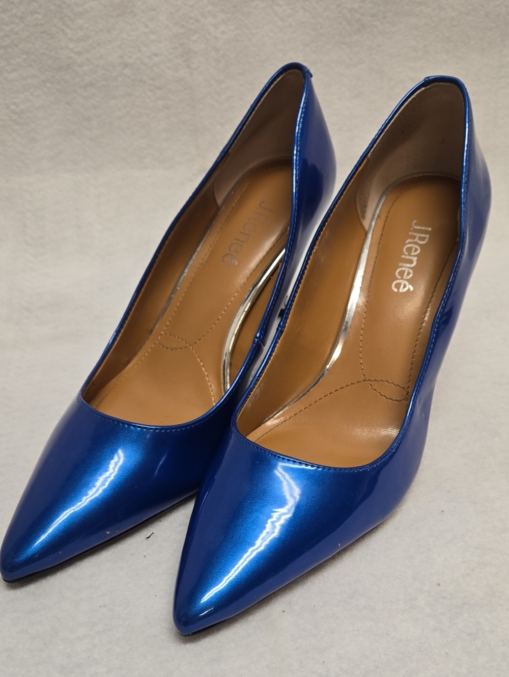 J.Renee Womens Size 9-1/2 Blue Patent Pointed-Toe Pumps With Silver Accents